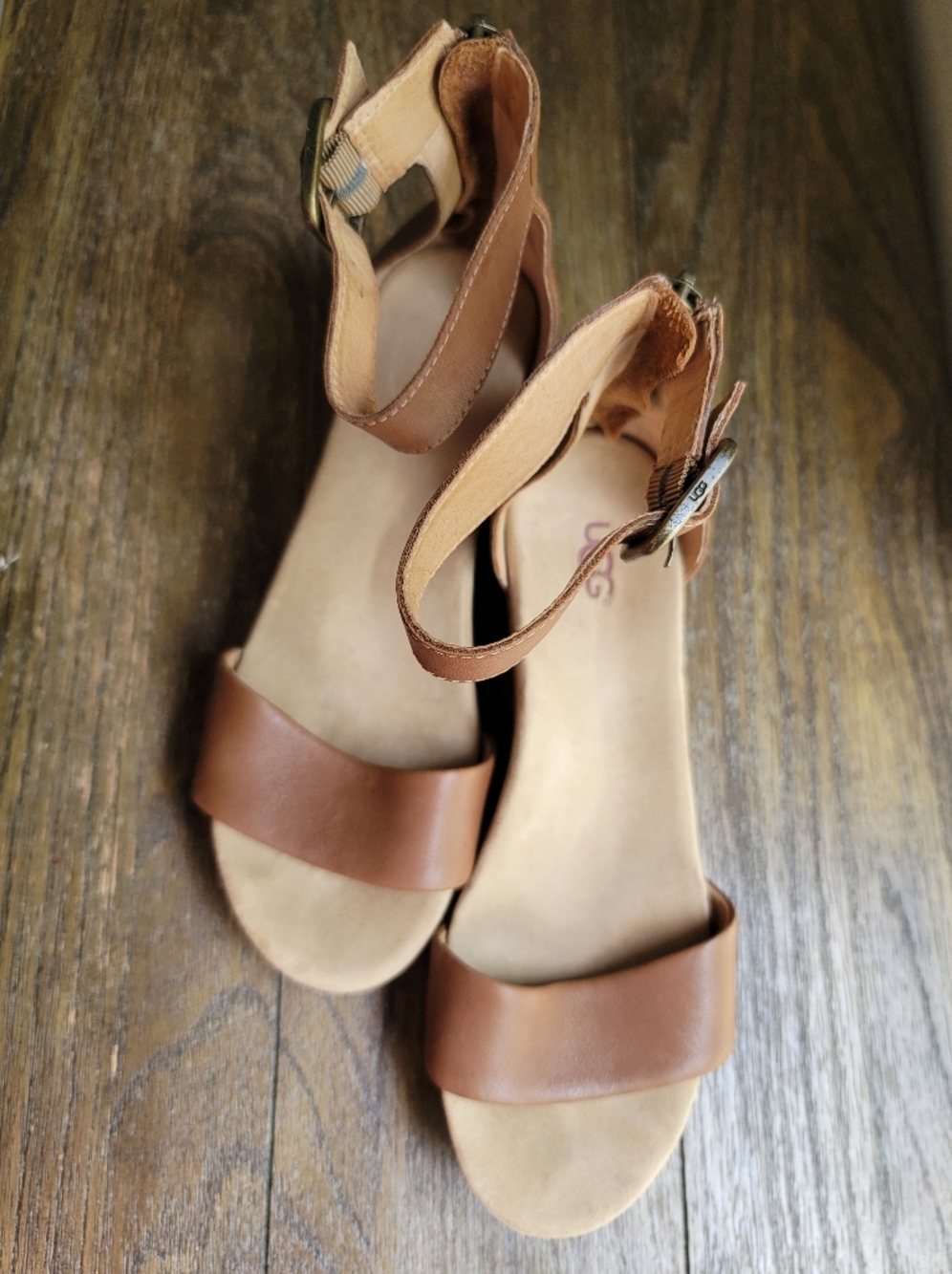 UGG Women's Brown Leather Ankle-Strap Sandals - Picture 6 of 10